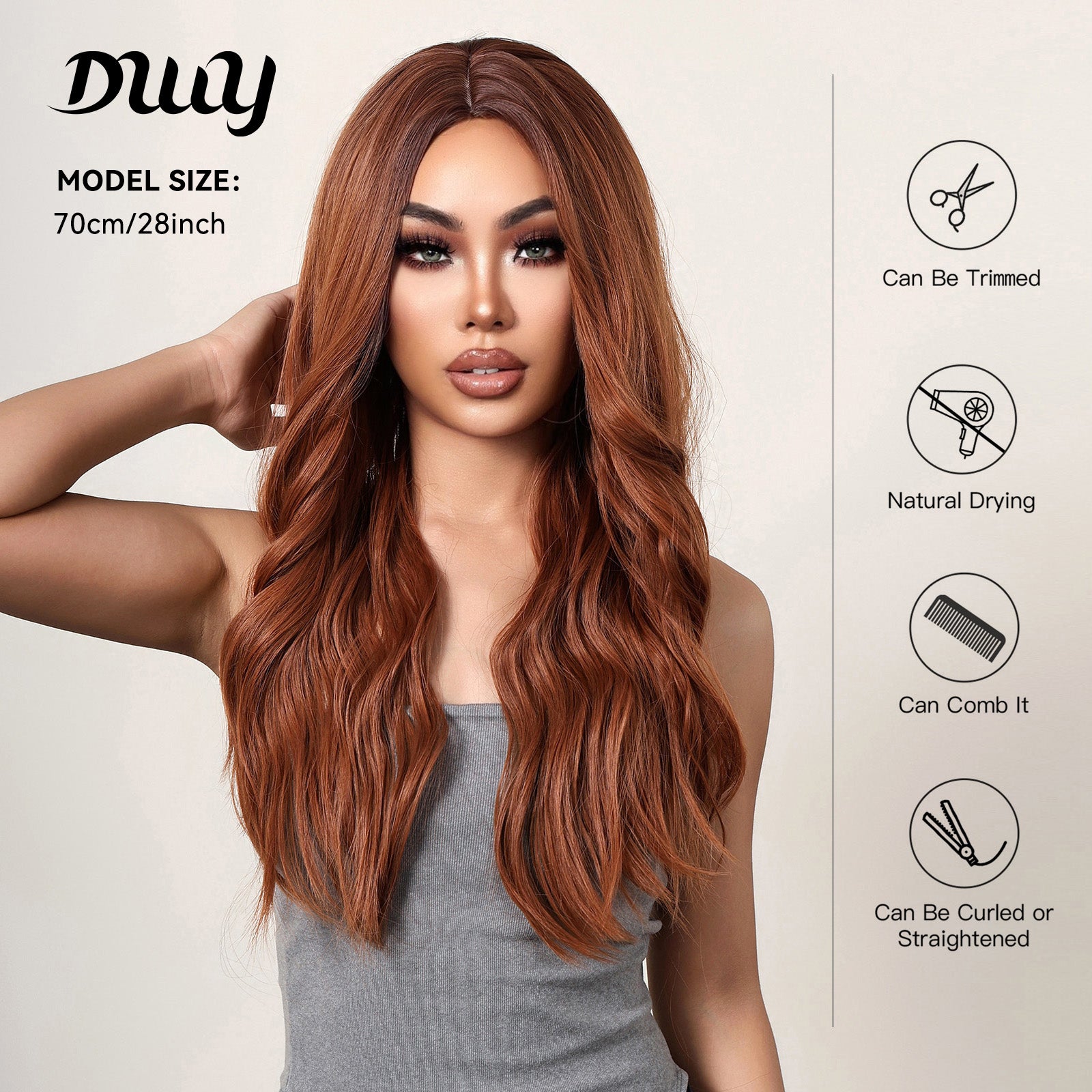 26 Inches Long Curly Reddish Brown Wigs Synthetic Wigs Women's Wigs for Daily Use,Cosplay or Party Taking Photos LC9007-1