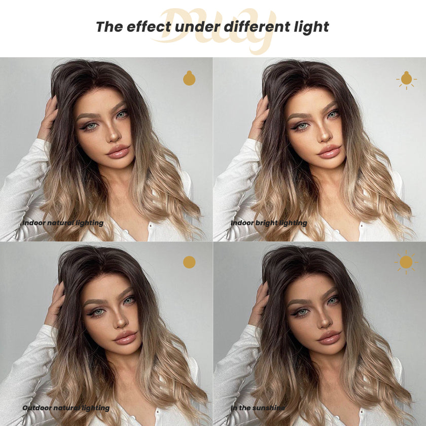 Billie-Jo-DWY 13×6 Lace Front Free Part Mid-Length Wavy Brown Gradient Glueless Synthetic Wig for Women 20 Inches