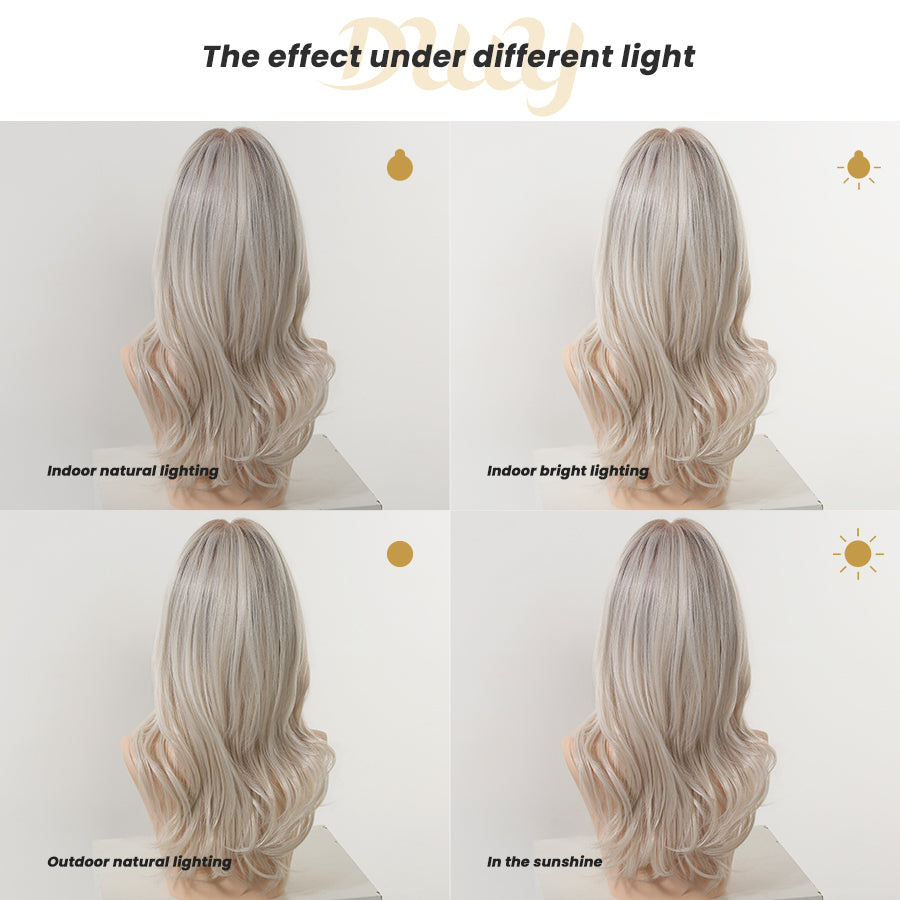 Esma-DWY Mono Lace Front Free Part Long-Length Wavy Blonde with Highlights Glueless Synthetic Wig for Women 20 Inches