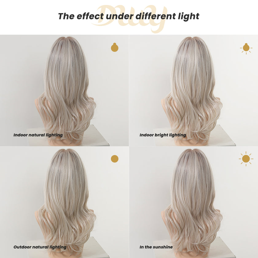 Esma-DWY Mono Lace Front Free Part Long-Length Wavy Blonde with Highlights Glueless Synthetic Wig for Women 20 Inches
