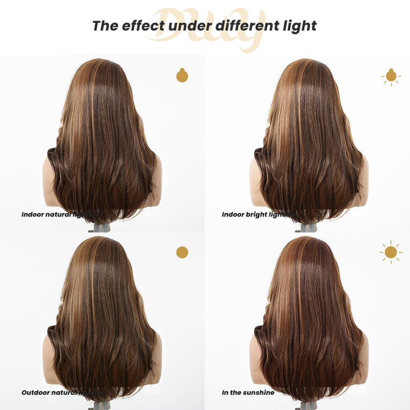 Elsie-DWY C Part Lace Front Long Ginger Brown with Golden Highlight Glueless Synthetic Wig