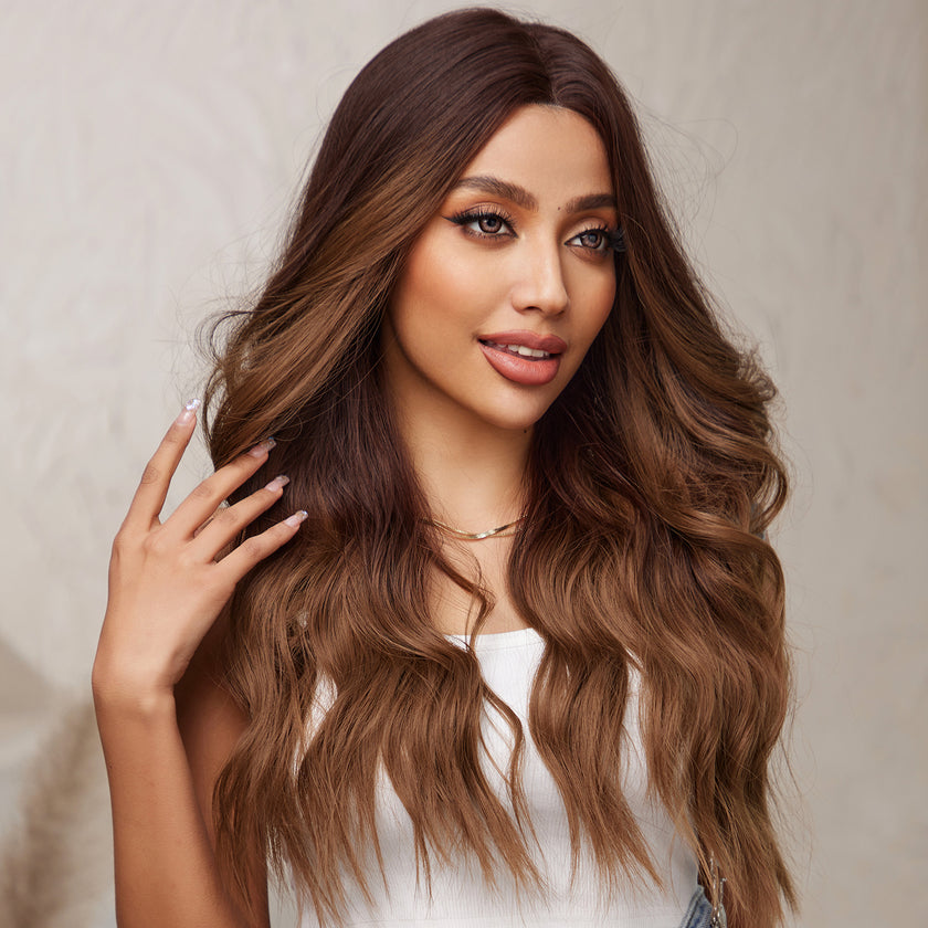 DWY Lace front 22 Inch flax brown long curly wig for women DWY-BL11017-1