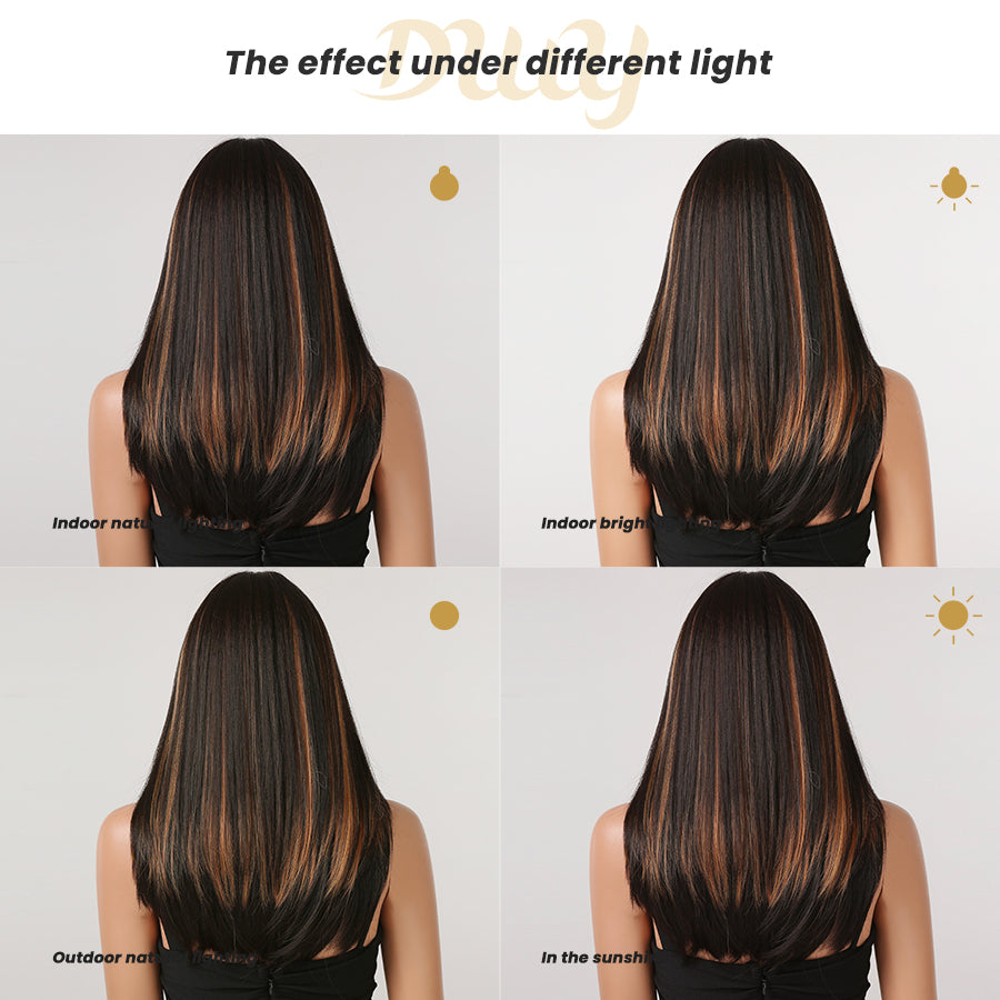 Nicky-DWY Chocolate Brown 16 Inches Stright Hair Light Brown Glueless Synthetic Wig