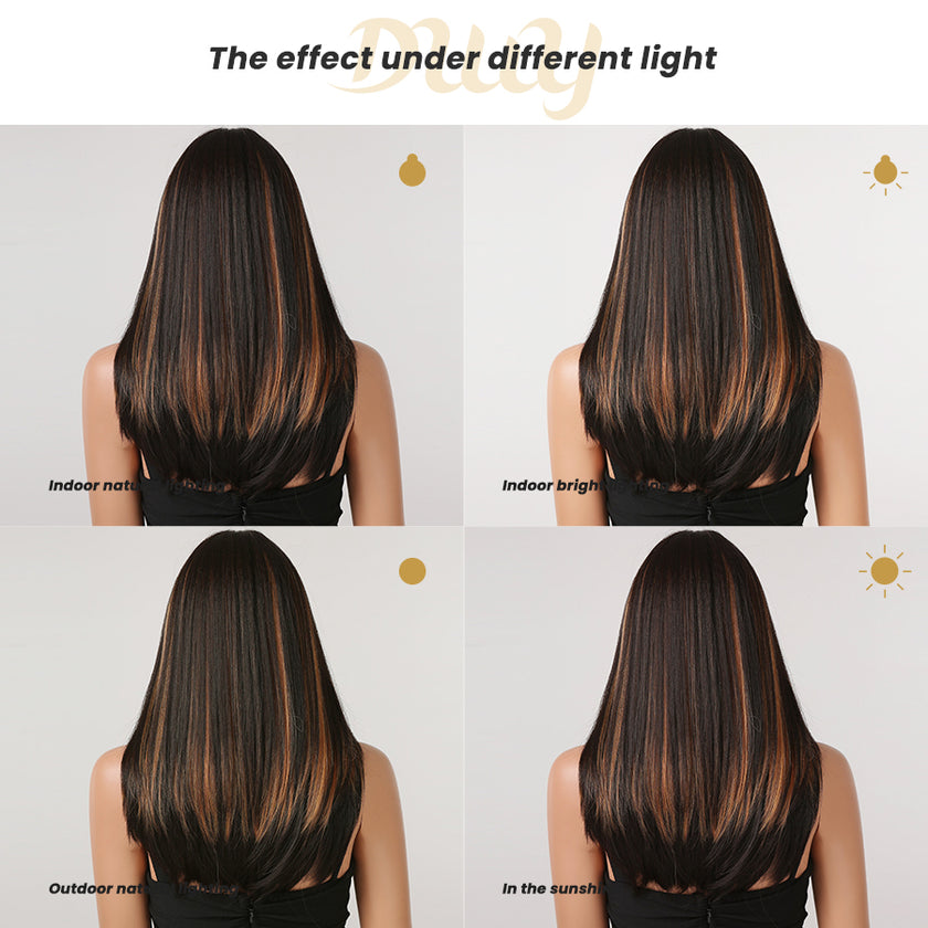 Nicky-DWY Chocolate Brown 16 Inches Stright Hair Light Brown Glueless Synthetic Wig