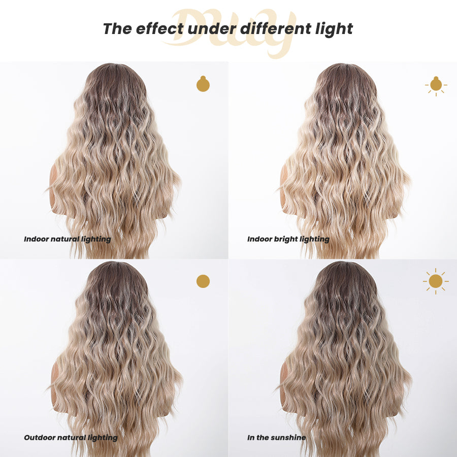 Paulina-DWY Mid-Length Curly Blonde With Dark Roots And Highlights Synthetic Wig