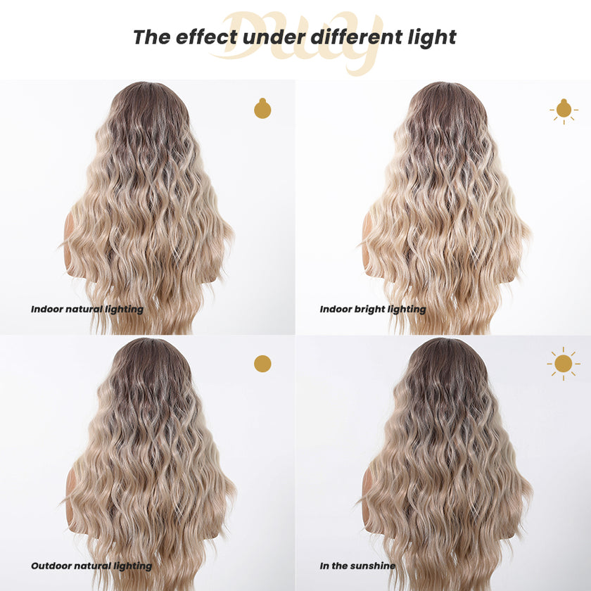 Paulina-DWY Mid-Length Curly Blonde With Dark Roots And Highlights Synthetic Wig