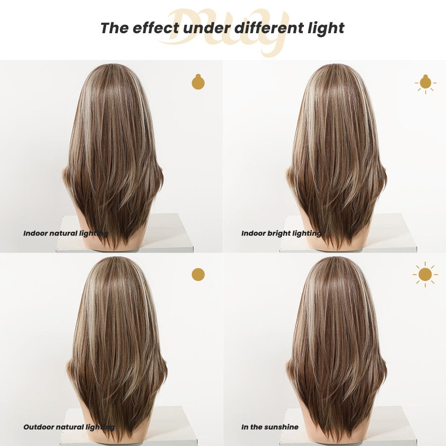 Willa- NEW! DWY Pre-cut U part Diamond Lace Long-length Lace Icy Bronde Highlighted Layer-cut Curly Hair Glueless Synthetic Wigs for Women 22 Inch