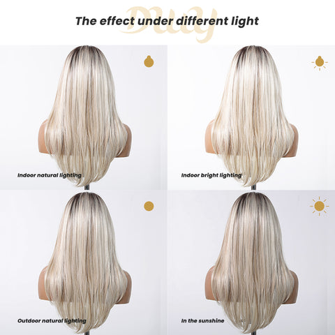 DWY Devi-DWY 13x6 Lace Front Free Part Mid-Length Straight Blonde Glueless Synthetic Wig