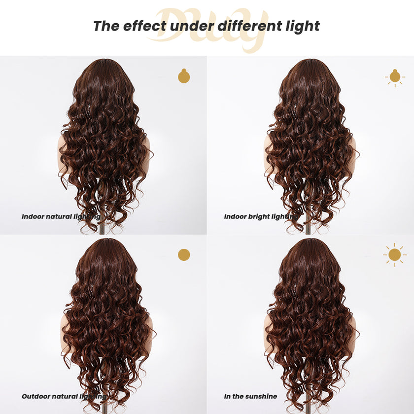 Becky-DWY Lace Front Middle Part Long-Length Curly Chesnut Brown Glueless Synthetic Wig