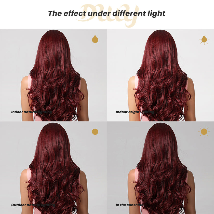 Victoria-DWY Lace Front Middle Part Burgundy Tresses Curly Synthetic Wig
