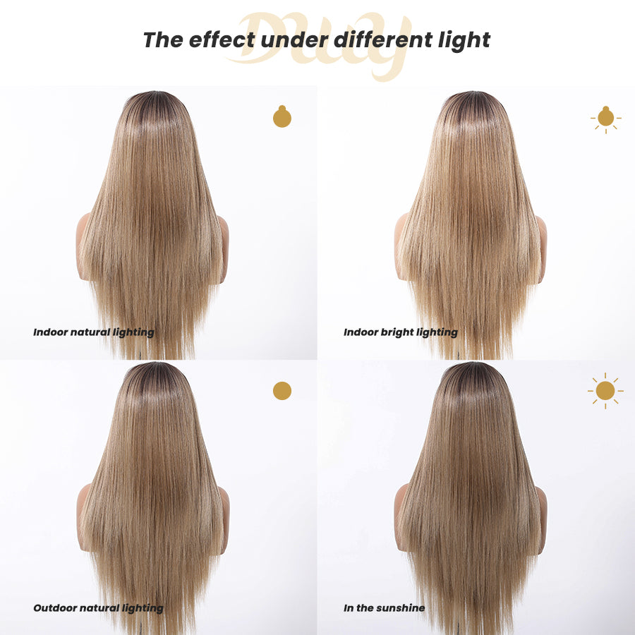 Rebecca-DWY 13×6 Lace Front Free Part Long-Length Water Wavy Blonde Gradient Glueless Synthetic Wig for Women 30 Inches