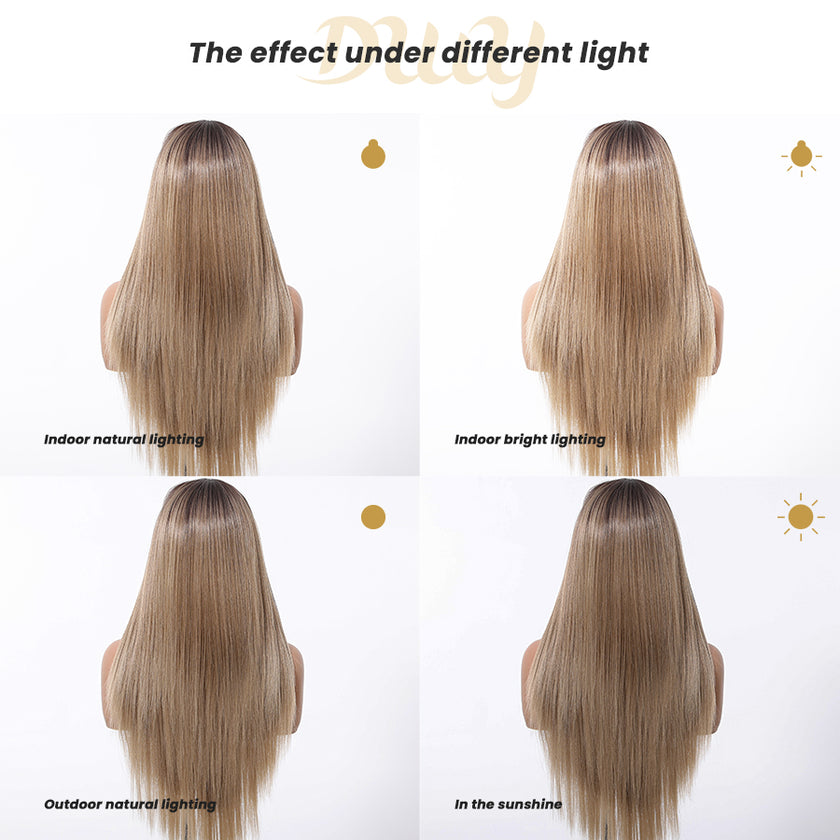 Rebecca-DWY 13×6 Lace Front Free Part Long-Length Water Wavy Blonde Gradient Glueless Synthetic Wig for Women 30 Inches