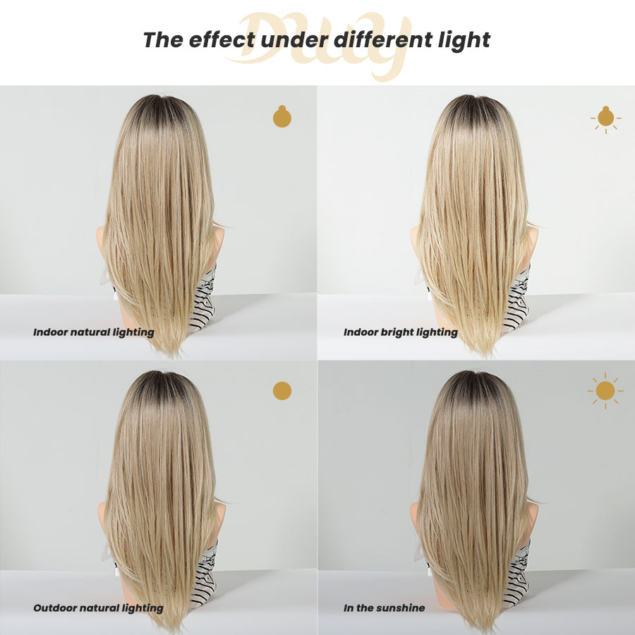 Rowan-DWY Mono Lace Front Free Part Long Straight Blonde Glueless Synthetic Wig