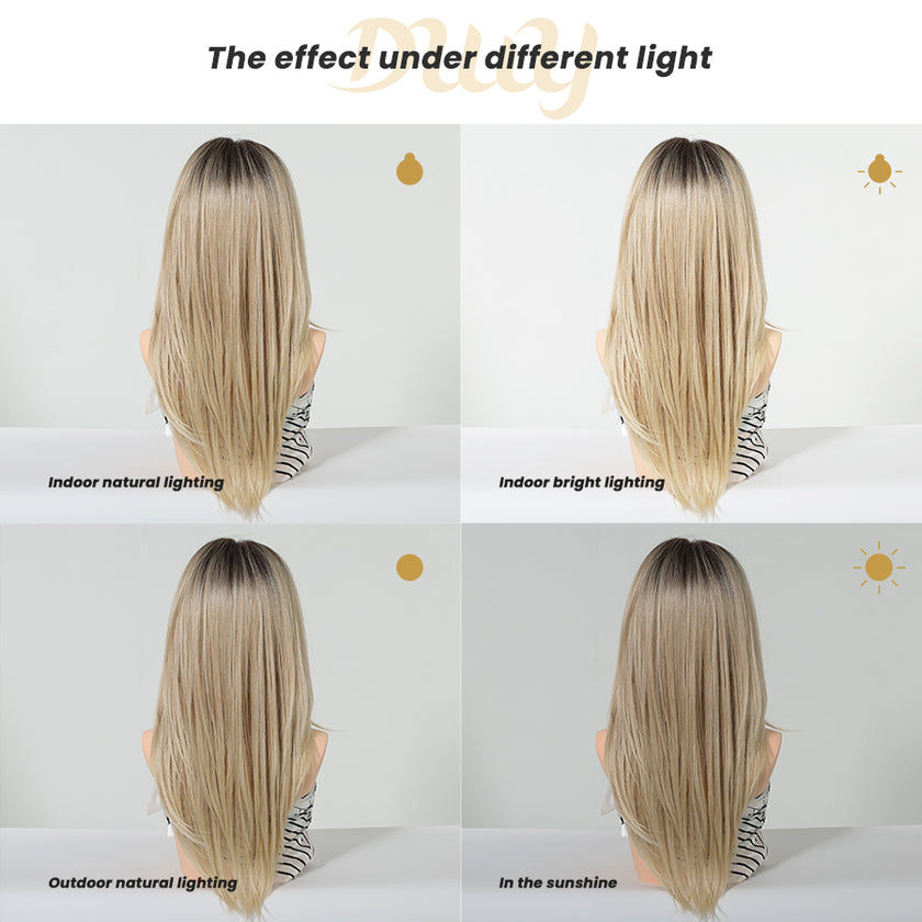 Rowan-DWY Mono Lace Front Free Part Long Straight Blonde Glueless Synthetic Wig