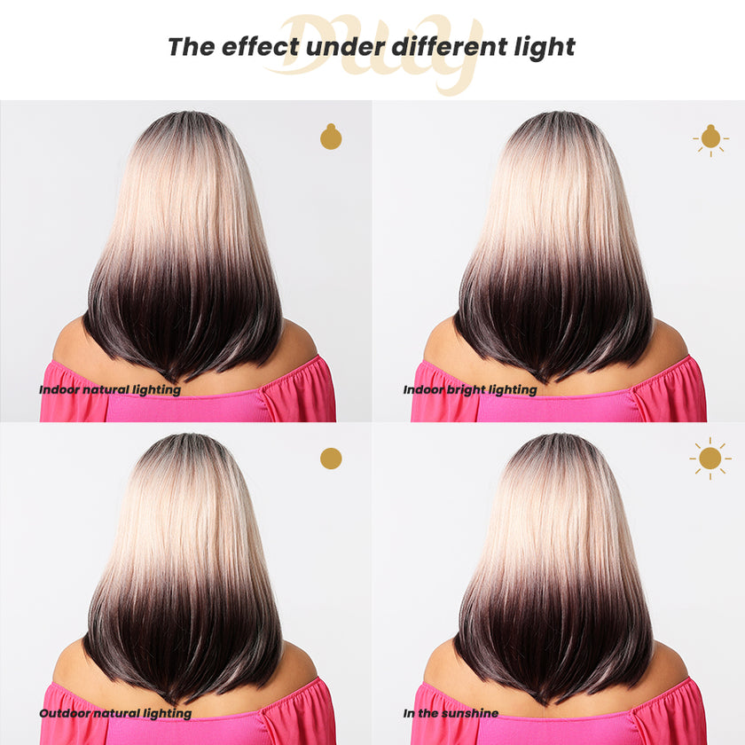 Amara C-DWY Lace Front Middle Part Pink Gradient Long Straight Glueless Synthetic Wig