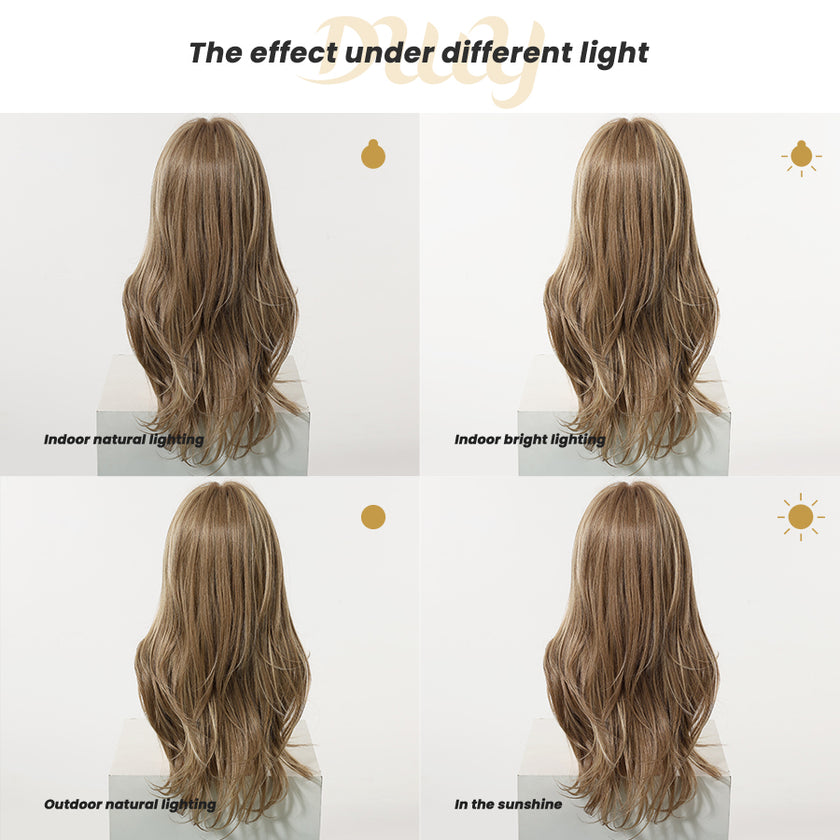 Polly- DWY Pre-cut U part Diamond Lace Long-length Lace Drity Bronde Curly Hair Glueless Synthetic Wigs for Women 24 Inch