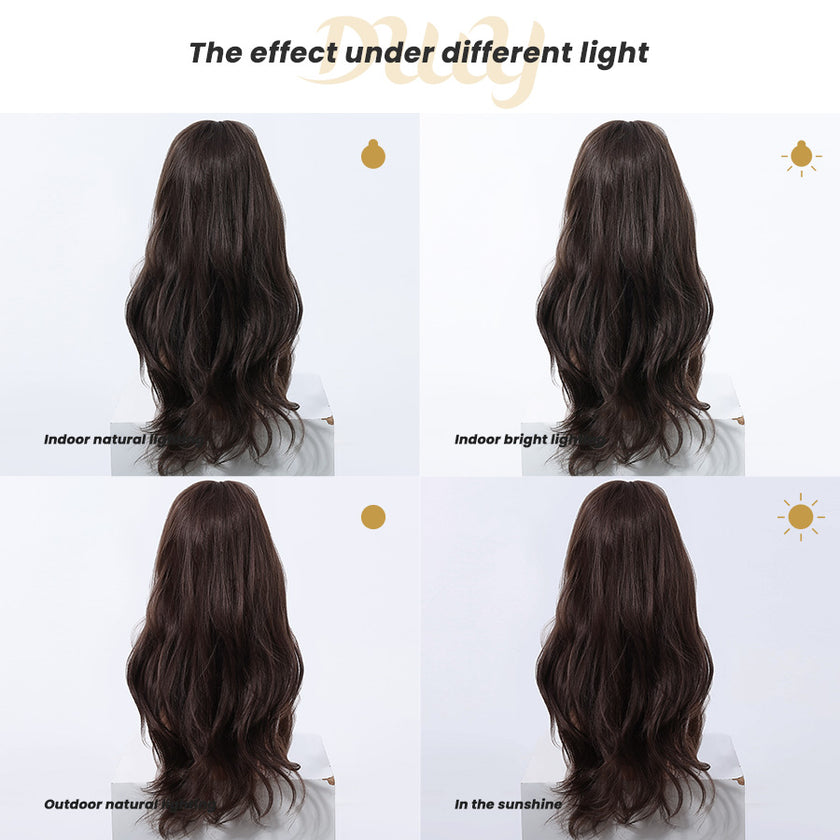 Calla-DWY Long-length Wave Cool Brown Realistic Large Area Scalp Glueless Synthetic Wig for Women 24 Inches Deep Wavy Wigs