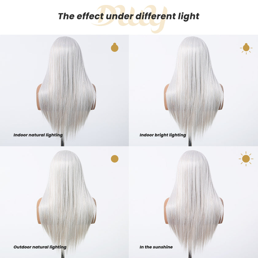 DWY Lace Front Middle Part Long-Length Straight White Glueless Synthetic Wig
