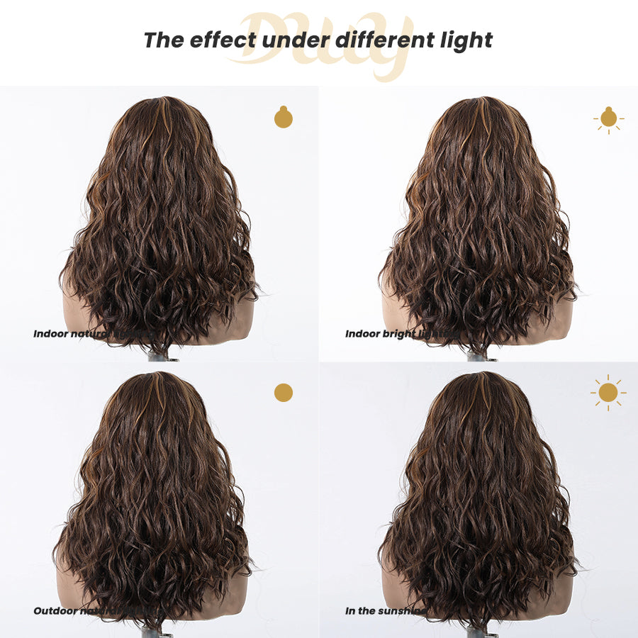 DWY Gaia-DWY Left Side Part Lace Front Mid Length Dark Brown Curly Glueless Synthetic Wig