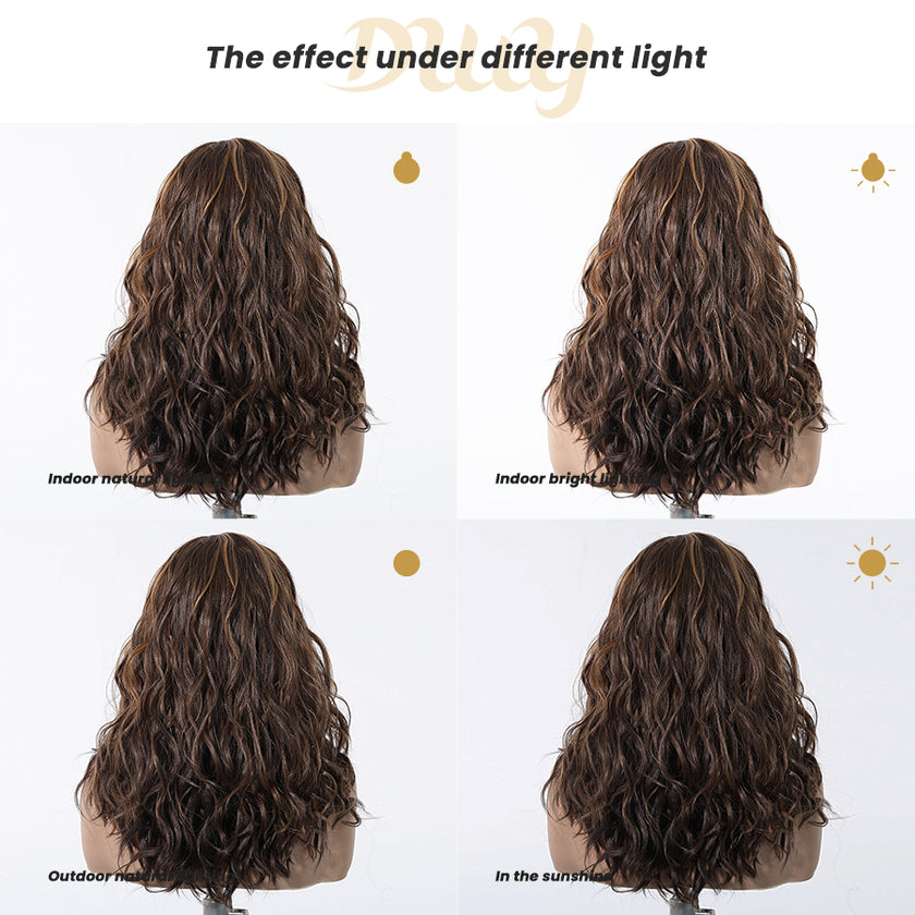 DWY Gaia-DWY Left Side Part Lace Front Mid Length Dark Brown Curly Glueless Synthetic Wig
