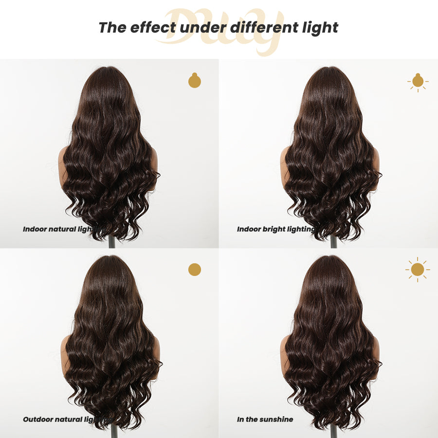 Claire NEW! DWY Pre cut U part Diamond Lace Long length Dark Brown Retro Water Waves Hair Glueless Synthetic Wigs for Women 24 Inches