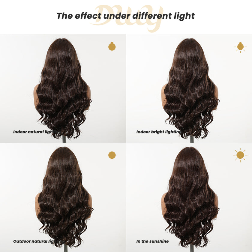 Claire NEW! DWY Pre cut U part Diamond Lace Long length Dark Brown Retro Water Waves Hair Glueless Synthetic Wigs for Women 24 Inches