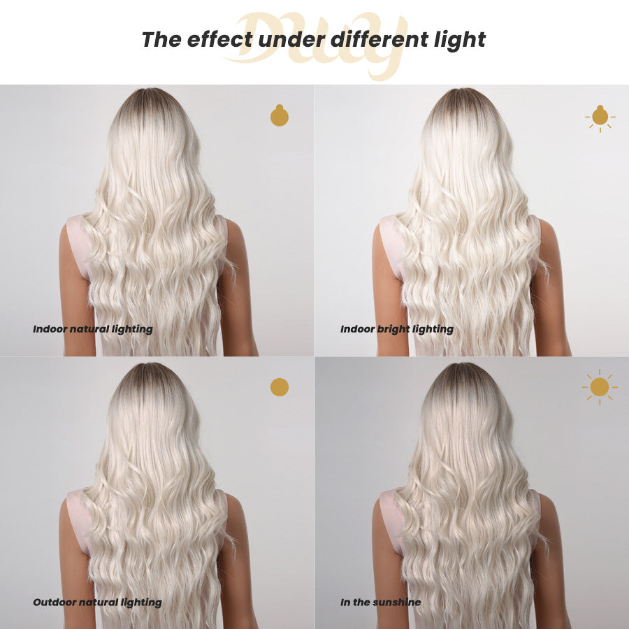 Cielo-DWY Ombre Snow Blonde Tresses Wavy Synthetic Wig With Bangs