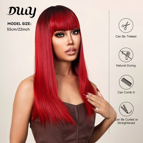 22 Inch red Long straight wigs with bangs wigs for Women for Daily WL1084-2