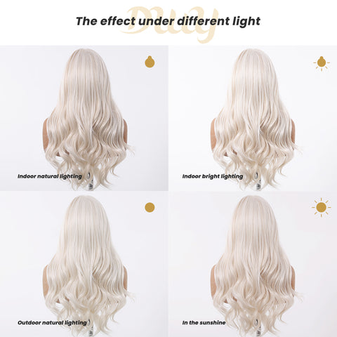 Silas C-DWY 13×6 Lace Front Free Part Long-Length Curly Platinum Blonde Glueless Synthetic Wig