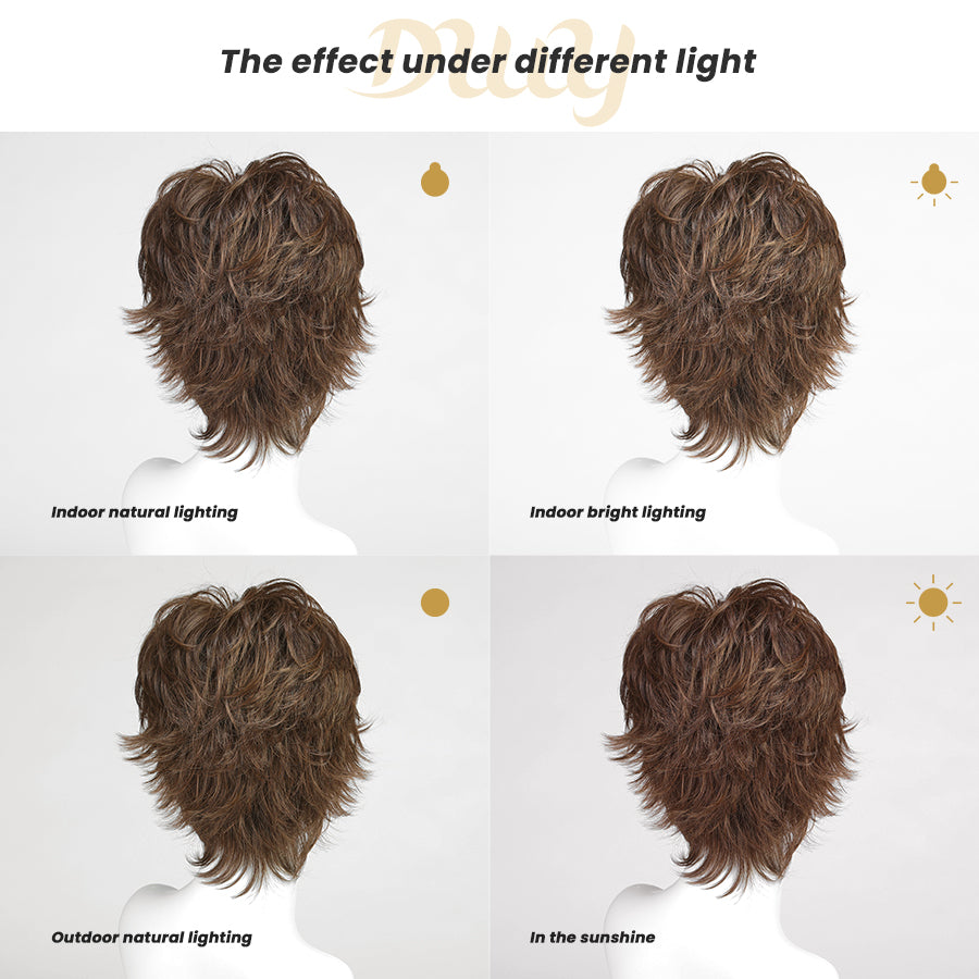 Kinsley-DWY Mono Lace Front Free Part Brown Short Pixie Synthetic Wig