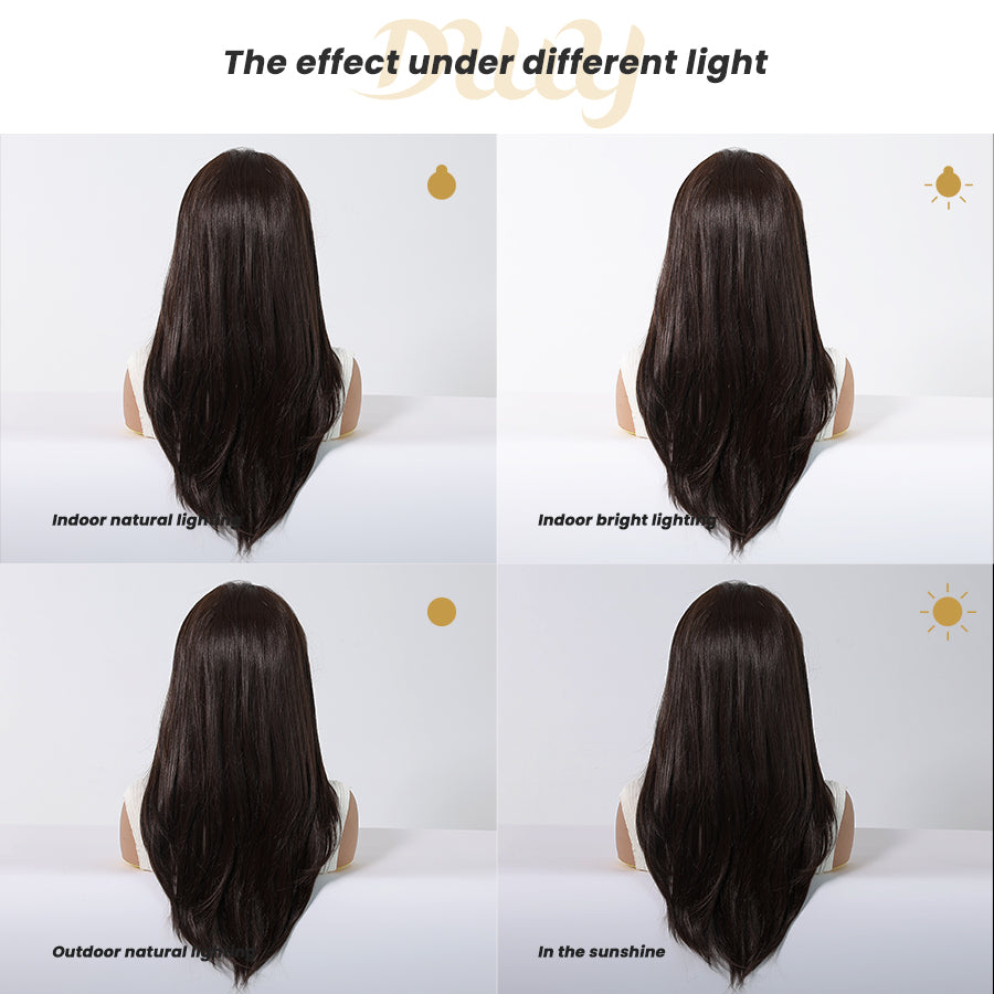 Billie-DWY 13×6 Lace Front Free Part Long Straight Dark Brown Glueless Synthetic Wig