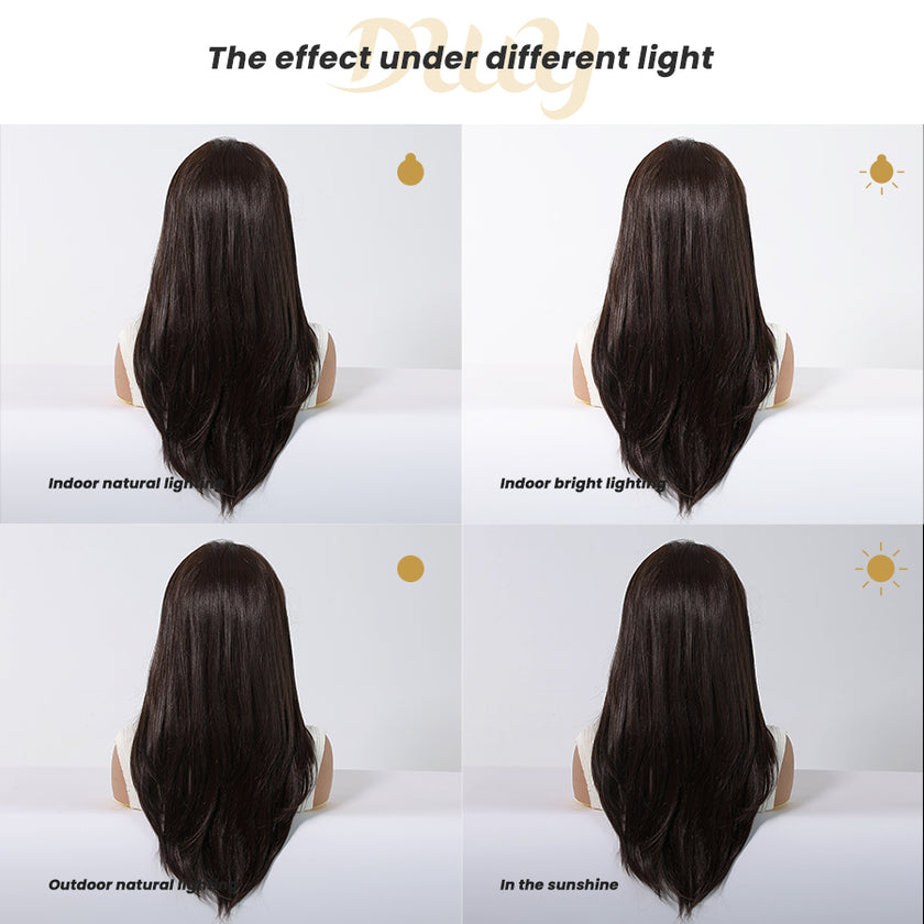 Billie-DWY 13×6 Lace Front Free Part Long Straight Dark Brown Glueless Synthetic Wig
