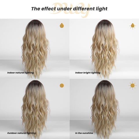 Mia-DWY Mono Lace Front Free Part Rooted Blonde Long Curly Synthetic Wig