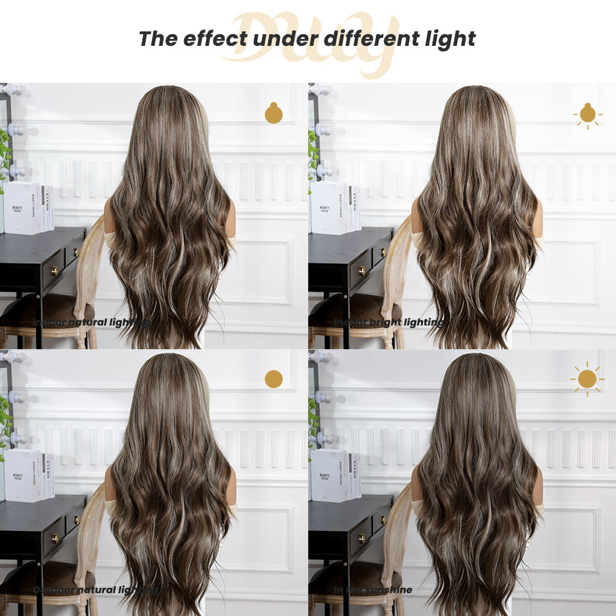 Misty-DWY Lace Front 13×6 Balayage Dark Brown Blonde Natural Wavy Free Part Synthetic Wig