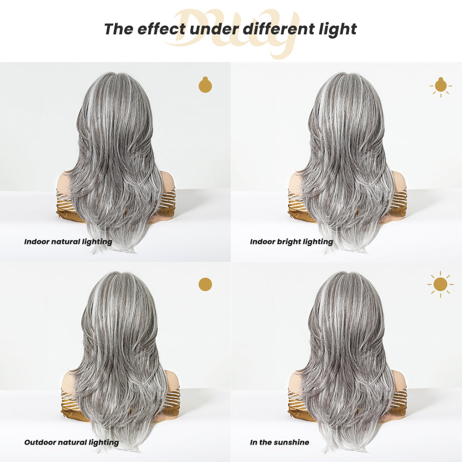 Gary-DWY 13x6 Librea Lace Front Wig 18 Inches White Gray Highlights Glueless Synthetic Wig