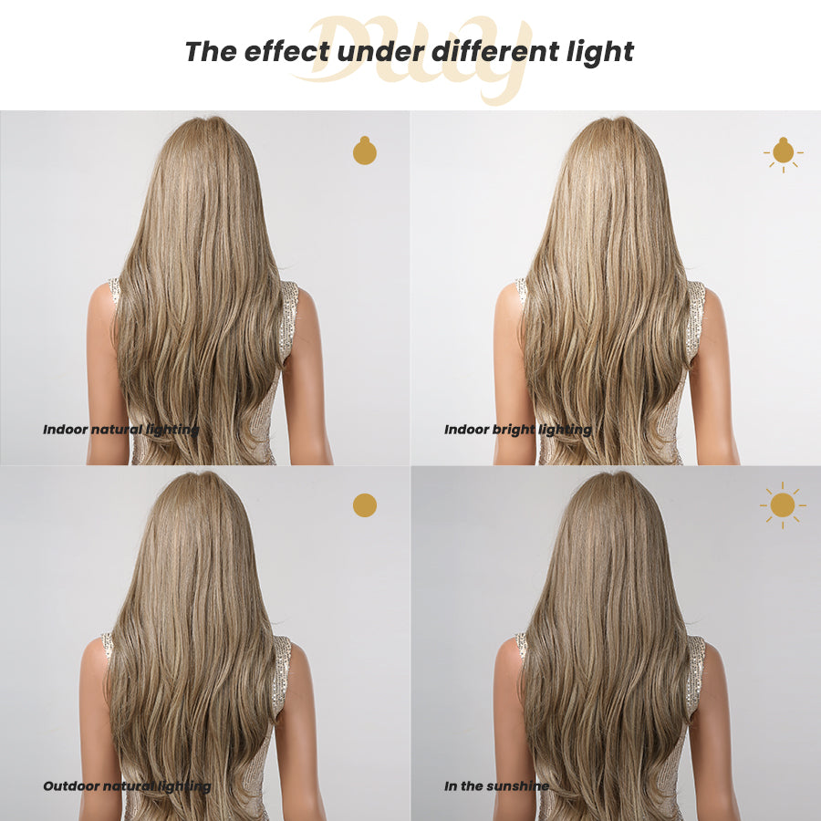 Xavia-DWY Lace Front Middle Part Long Blonde Wavy Glueless Synthetic Wig