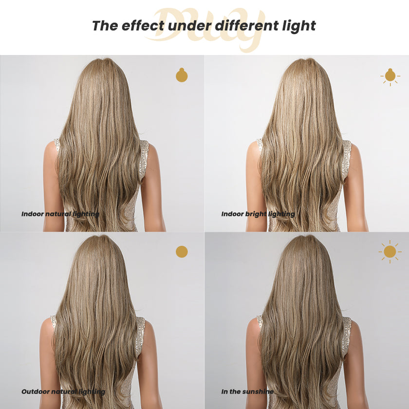 Xavia-DWY Lace Front Middle Part Long Blonde Wavy Glueless Synthetic Wig