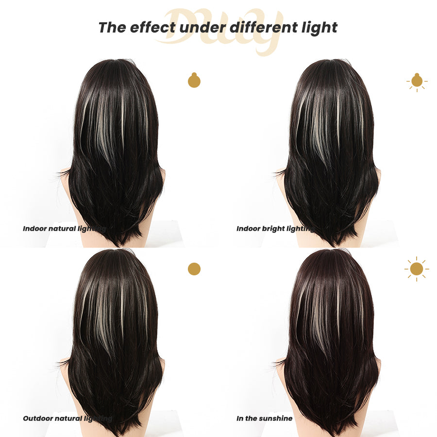 Cressida-DWY Straight Layer-cut with White Highlights and Bangs Glueless Synthetic Wig