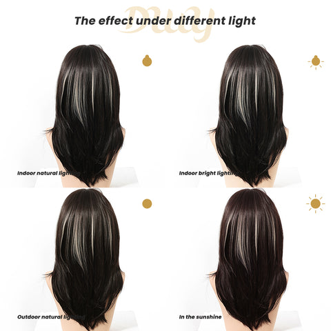 DWY Cressida-DWY Straight Layer-cut with White Highlights and Bangs Glueless Synthetic Wig