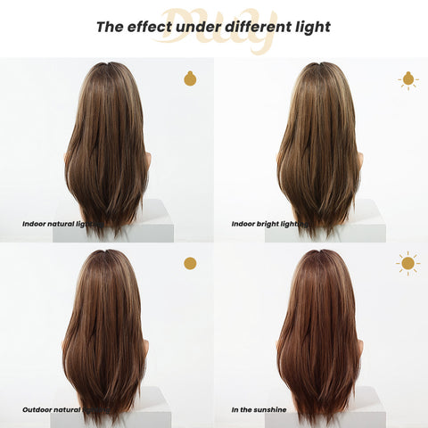 Elowen-DWY Middle Length  Sandy Brown Layer Cut Glueless Synthetic Wig