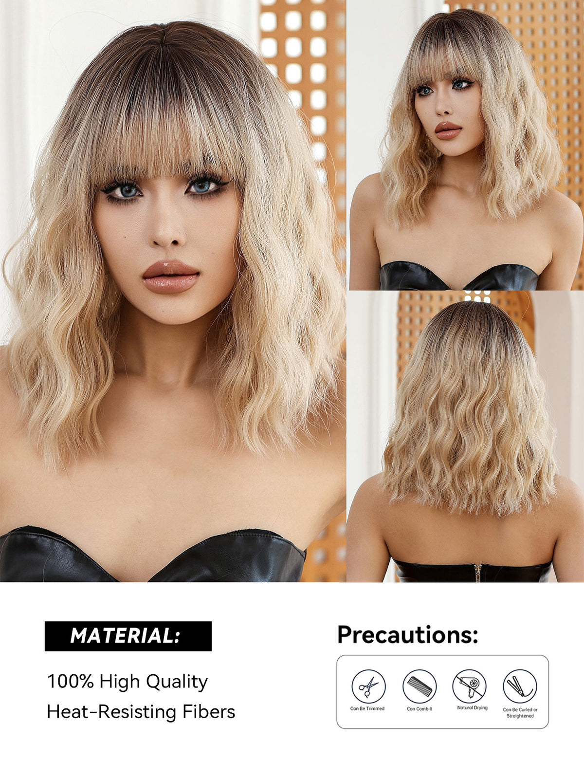 【Year End Sale】Dwy Chestnut Brown Wavy Bangs Synthetic Wig