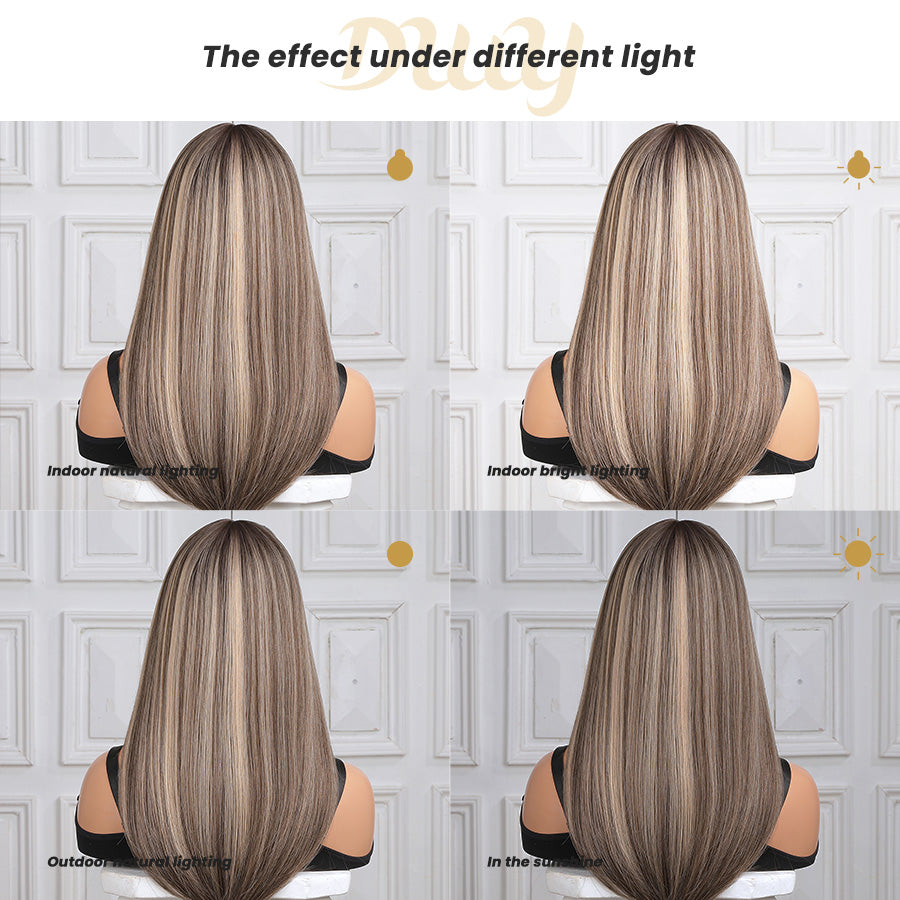 (Us Only)DWY MiraScalp Delia-DWY Mid Length Straight Cool Brown & Blonde Highlights Wig