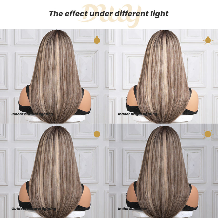 (Us Only)DWY MiraScalp Delia-DWY Mid Length Straight Cool Brown & Blonde Highlights Wig