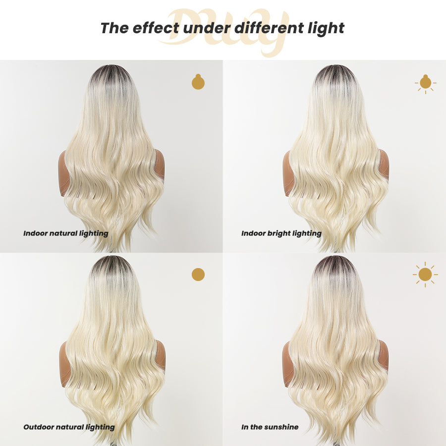 [CLEARANCE SALE] Cameron -DWY T Part Lace Front Free Part Mid-Length Straight Pearl Blonde Gradient Glueless Synthetic Wig for Women 24 Inches Lace Frontal Wig