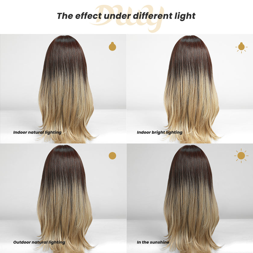 Sophia-DWY Mono Lace Front Ombre Brown Blonde Long Wavy Free Part Synthetic Wig