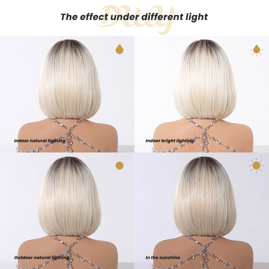 Milly-DWY Lace Front Middle Part Short Blonde Bob Glueless Synthetic Wig for Women 12 Inches
