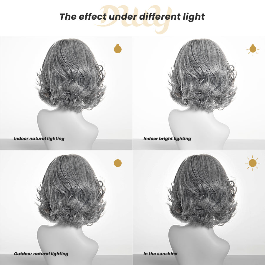 Suri-DWY Mono SkinWeft Free Part Short Curly White Gray Glueless Synthetic Wig