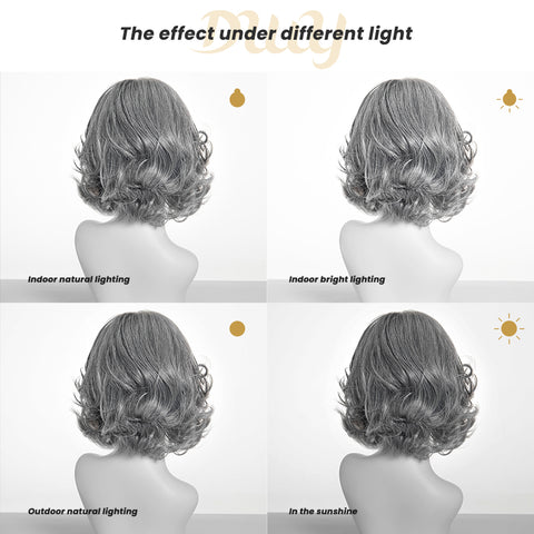 Suri-DWY Mono SkinWeft Free Part Short Curly White Gray Glueless Synthetic Wig