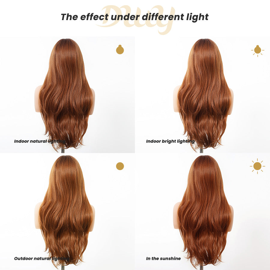 Alisia-DWY Lace Front T-Part Long Curly Orange Synthetic Wig With Side Bangs