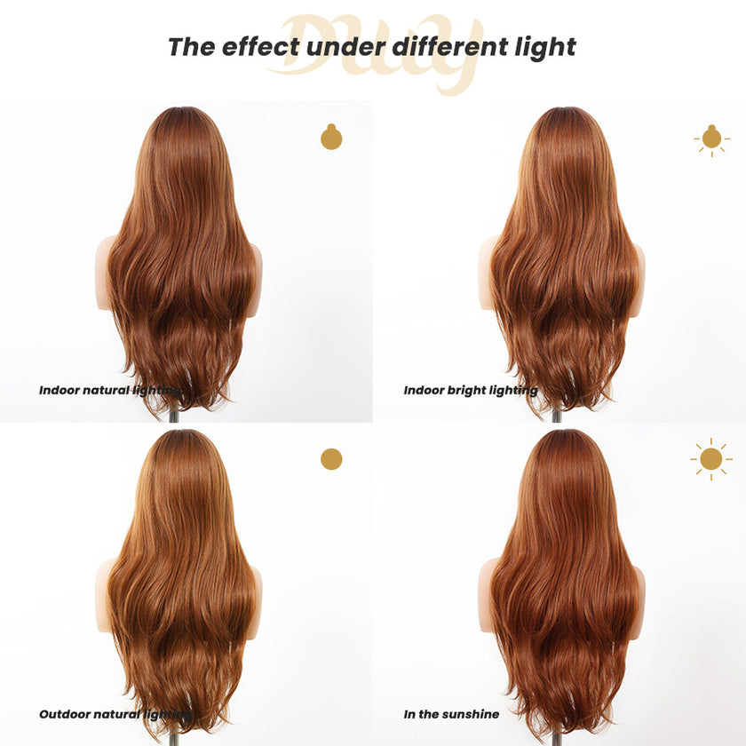 Alisia-DWY Lace Front T-Part Long Curly Orange Synthetic Wig With Side Bangs